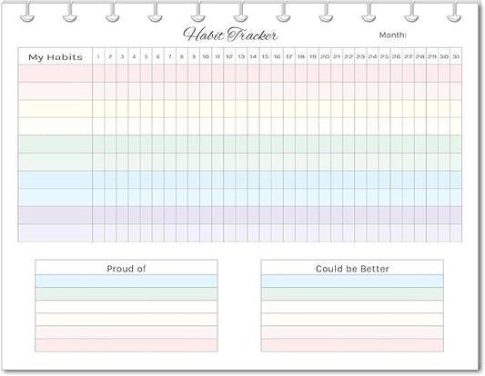 Horizontal Habit Tracker Inserts for 7, 9, 11 Disc | Mini, Classic, Skinny, Big, Letter, Junior Size Planners | Color or Black & White | Monthly Habit Log (Color, 11-Disc Letter)
