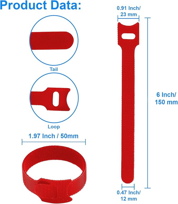 60 PCS 6 Inches Reusable Cable Ties, Wire Ties, Cord Organizer, Cable Organizer, Adjustable Cable Management - Red
