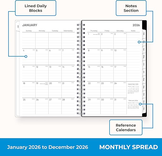 Blue Sky 2026 Weekly and Monthly Planner Calendar, January 2026 - December 2026, 5" x 8", Clear Pocket Cover, Laminated Tabs, Durable Twin Wire Binding, Analeis