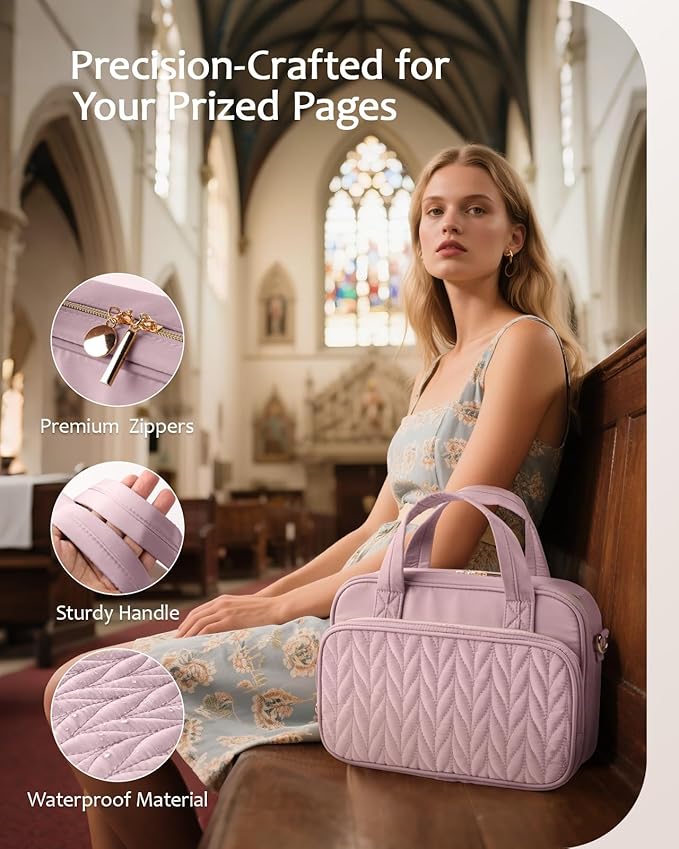 Bible Cover Case for Women, Large Bible Bag with Study Supplies, Bible Journaling Kit with Highlighters and Pens No Bleed, Christian Gift for Women (Shoulder Strap, Dusky Rose)