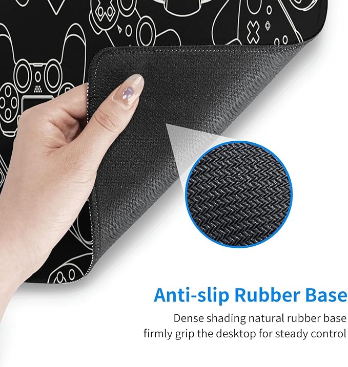 Video Game Controller Black Background XL Large Mouse Pad with Stitched Edges Long Non-Slip Rubber Base Mousepad Laptop Keyboard Mat Desk Pad for Office Home Desk Decor, 31.5" X 11.8"