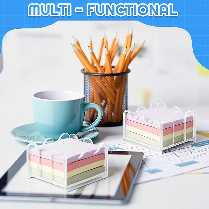 2 Pcs Scalloped Acrylic Sticky Note Holder, 3x3 Inch Clear Cute Notepad Holder Sticky Note Dispenser with Wave Design, Thick Acrylic Desk Organizer for Office, Home, Dorm, Classroom Desk
