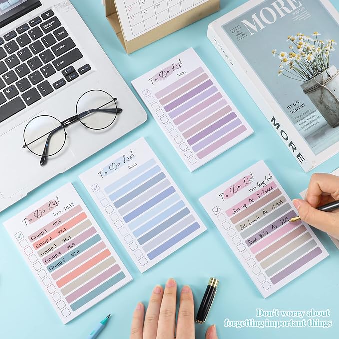 4 Packs to Do List Notepad, 200 Sheets Daily to Do List Sticky Notes 4x6Inches Memo Pad Color Portable Planner for Coworkers Funny Office Gifts, 4 Cute Designs