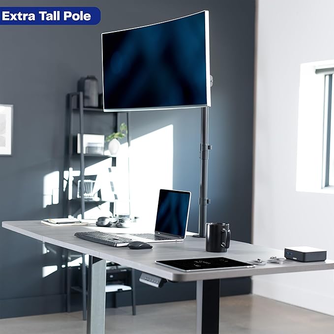 VIVO Single Monitor Desk Mount, Extra Tall Fully Adjustable Stand for 1 LCD Screen up to 32 inches, Ultra Wide Screens up to 38 inches, 22 lbs Capacity, STAND-V001T