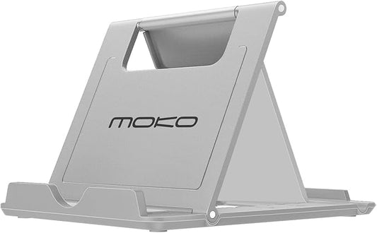 MoKo Phone/Tablet Stand, Foldable Tablet Holder Compatible with iPhone 17/17 Air/17 Pro/17 Pro Max, iPhone 16/Pro/Pro Max/Plus, iPhone 15/Pro/Pro Max/Plus, iPhone 14/Pro/Pro Max/Plus, Gray