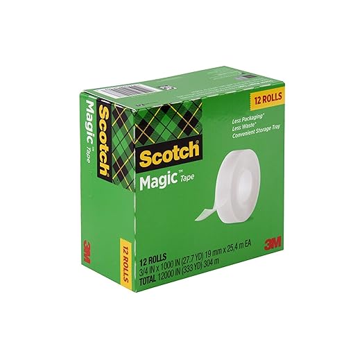 Scotch Magic Tape,Invisible,Home Office Supplies and Back to School Supplies for College and Classrooms,12 Rolls,(Pack of 2)