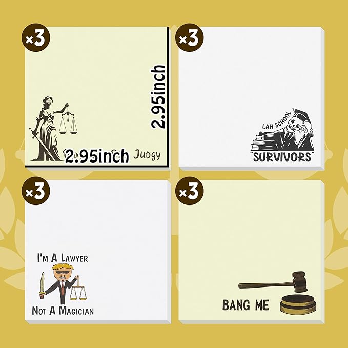 12 Pcs Lawyer Funny Sticky Notes Self-Stick Writing Memo Pads for Attorneys Law Students Paralegals Legal Assistants Office Stationery Supplies Desk Accessories Graduation Gifts Law School Essentials