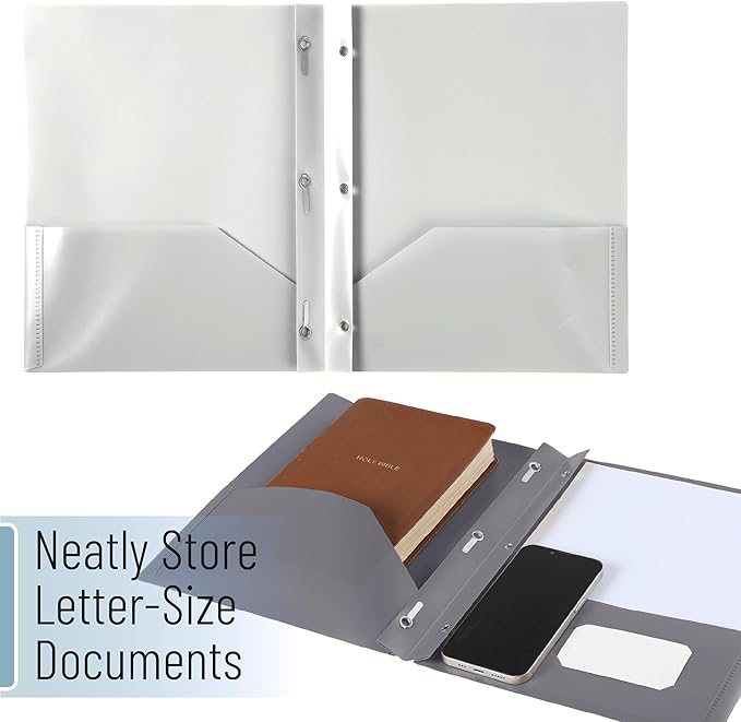 Mr. Pen- Plastic Folders with Pockets and Prongs, 5 Pack, Letter Size, Flexible Plastic Folders with Prongs, Black and White Theme