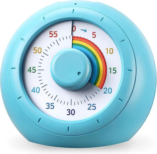 Visual Timer for Kids, 60-Minute Silent Countdown for Classroom, Home, Office, Kitchen, Rainbow Pattern Desk Timer, Time Management Tools with Silent Operation, Pomodoro Timer