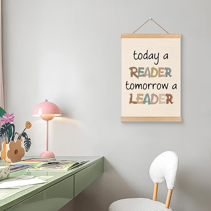 ROXMART Boho Classroom Reading Poster Hanger Frame, Reading Corner Nook Room Wall Decor, Today a Reader Tomorrow a Leader Wall Art Prints Decor for Kids Room Library Classroom, 12x16 Inch