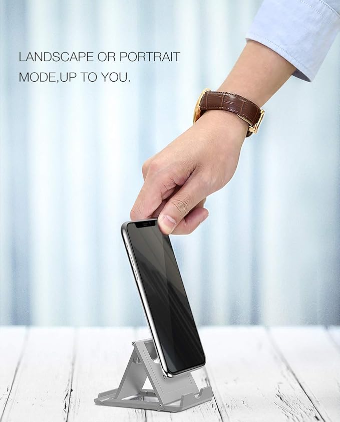 MoKo Phone/Tablet Stand, Foldable Tablet Holder Compatible with iPhone 17/17 Air/17 Pro/17 Pro Max, iPhone 16/Pro/Pro Max/Plus, iPhone 15/Pro/Pro Max/Plus, iPhone 14/Pro/Pro Max/Plus, Gray