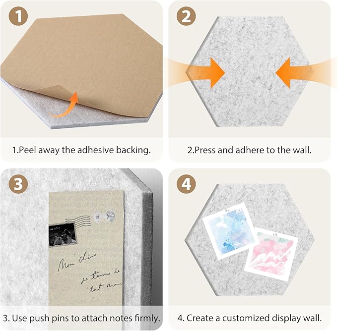 Weldomcor Hexagon Cork Board Tiles 10 Pack Cute Felt Bulletin Boards with 30 Push Pins, 12''x10'' Small Adhesive Pin Display Board Decorative Photo Memo Notes Pinboard for Office Wall Dorm Home Decor