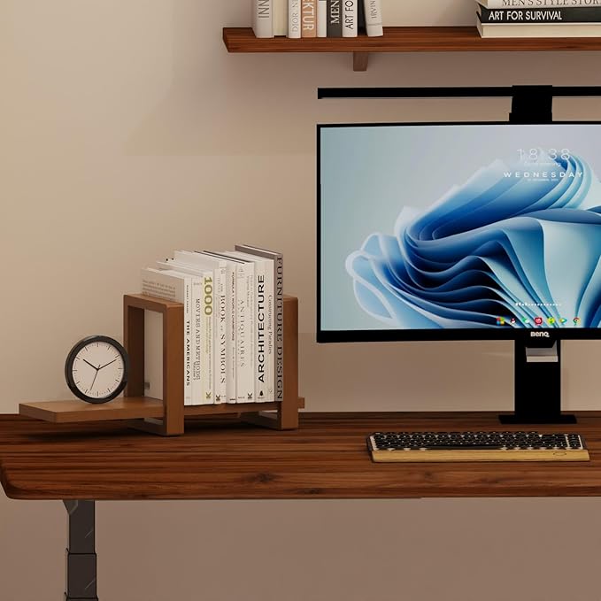 Adjustable Desktop Bookshelf, Retro Tabletop Bookshelf, Desk Shelf for Top of Desk in Living Room, Home, Office, Perfect for Magazine, Books, Cookbooks, No Tools Required to Assemble (Walnut Brown)