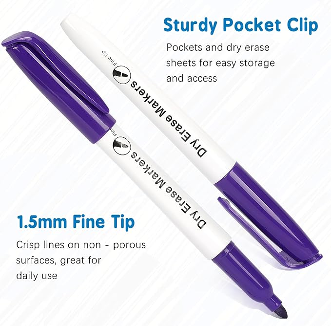 Duchong 30 Packs Dry Erase Markers in 15 Assorted Colors, Fine Tip Whiteboard Markers for Kids Teachers, Dry Erase Pens Bulk for Classroom Home, Back to School Supplies