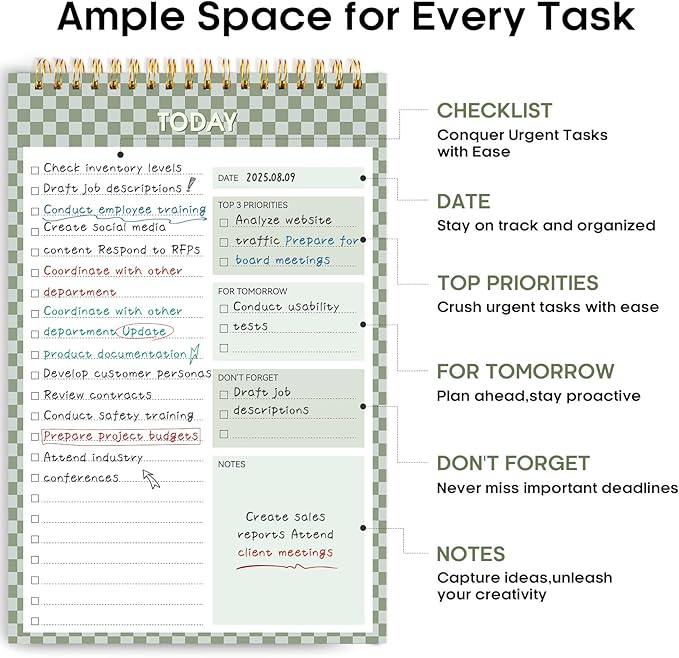 To Do List NotePad, Aesthetic To Do List Notebook for Work With 52 Sheet For Daily Tasks and Goal Setting, Undated Daily Planner Perfect for Office, Home and School Supplies - Mint Checkered