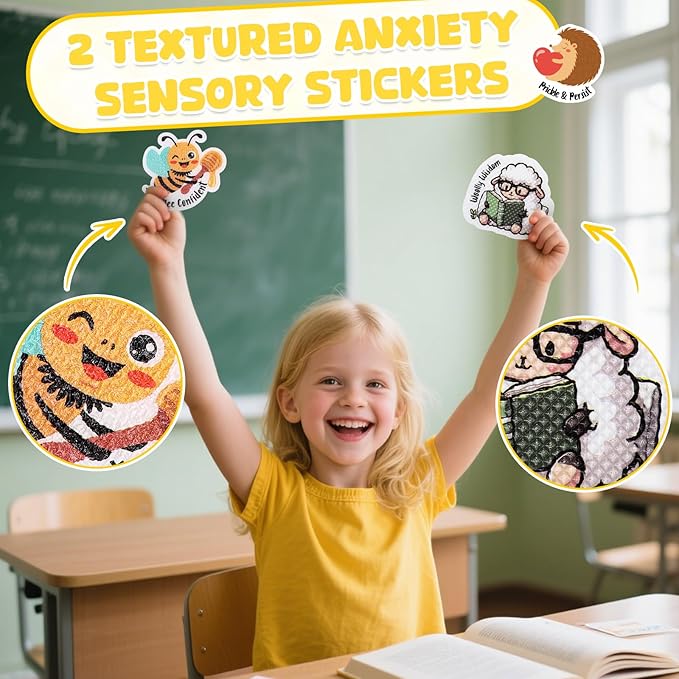 60 Pcs Anxiety Sensory Stickers Resuable Calm Stickers 2 Textured Surface Sensory Strips 15 Animal Style Fidget Tactile Stickers for Office Classroom Adult Teens