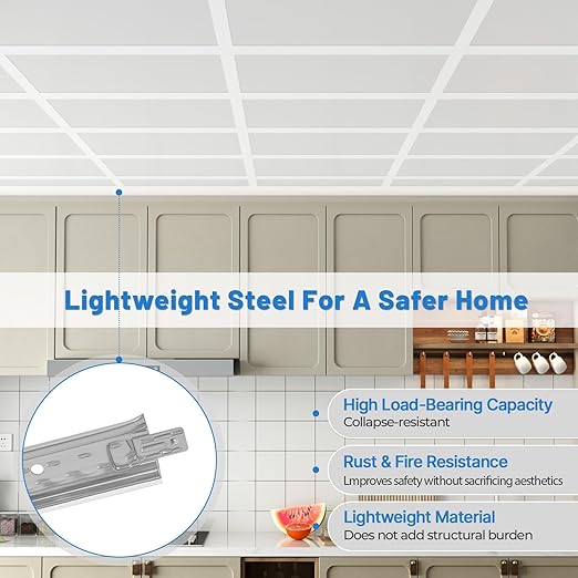 75 PCS 24 Inch Cross Tee Drop Ceiling Grid System, 2 Ft Galvanized Steel Rust & Fire Resistance Easy Installation, Ideal for Basement Living Room Garage Kitchen Bathroom White
