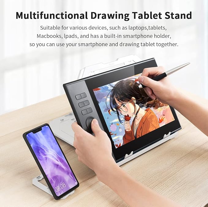 Drawing Tablet Stand, Foldable Stand for Laptop or Tablet Display, 9 Levels Adjustable Angles with a Built-in Phone Holder, for 12-17 inch Drawing Tablets, Smartphones