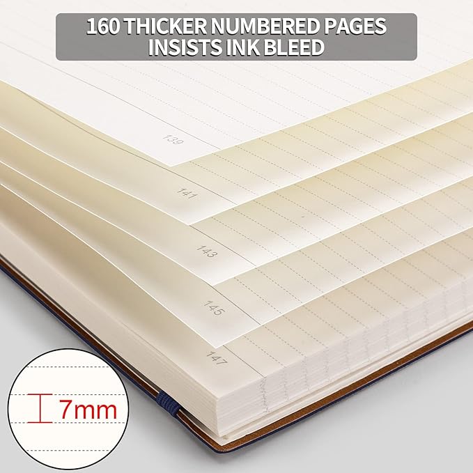 AHGXG Lined Journal Notebook - 320 Numbered Pages Large B5 Thick College Ruled Journal, 100gsm Thick Lined Paper, Faux Leather Softcover, for Work School, 7.6'' X 10''-Dark Blue