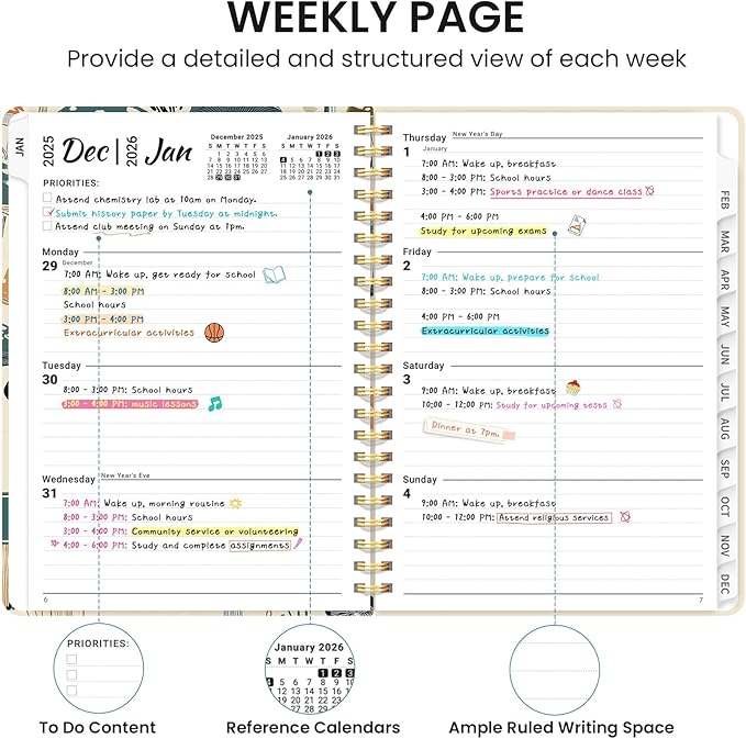 2026 Planner, Aesthetic Weekly and Monthly Planner for Women, Jan 2026 to Dec 2026, Hardcover 2026 Calendar Book with Monthly Tabs, Inner Pocket, Perfect for Office Home School - A5 (6.3" x 8.5"), Mushrooms Grove