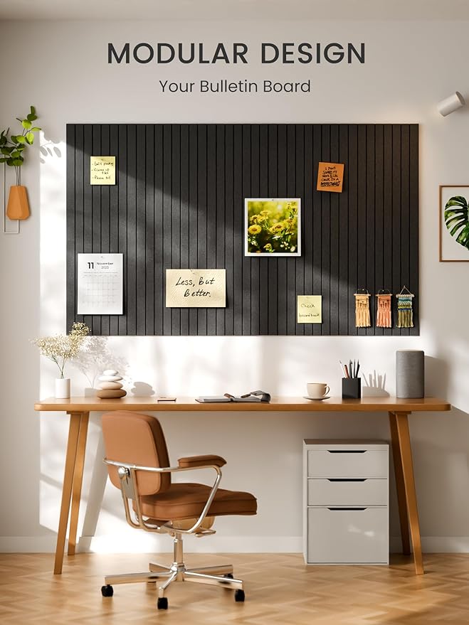 Bumusty Large Cork Board Alternative-36 x 24" Felt Bulletin Board Tiles, with 30 Pushpins, 40 Adhesive Tabs, 6-Pack Slat Wall Paneling, Cork Boards for Office Push Pin Board Felt Board-Charcoal Gray