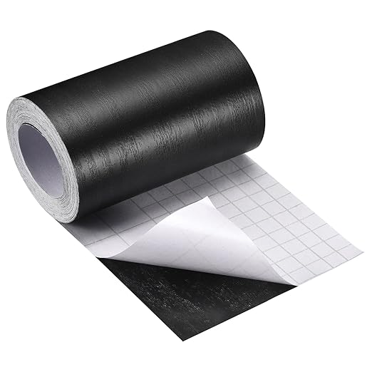 uxcell Wood Grain Tape, 5.91" x16 Ft Wall Paper Border Sticker Self-Adhesive Wood Grain Repair Patch with Scraper for Wall Corner Table Door Sofa Furniture Home Decor (Black)