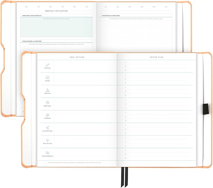 AT-A-GLANCE Wellness Journal, Undated Planner Weekly & Monthly, Self-Care Tracker for Mental & Physical Health, 5-3/4" x 8-1/4", Foundation, Peach (FDH-200)