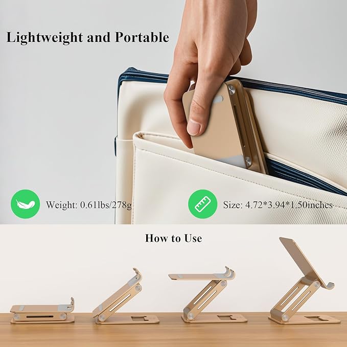 Minthouz Tablet Stand, Multi-Angle Adjustable Tablet Holder, Aluminum iPad Stand Compatible with iPhone 17 16 15 14 13 Pro Max Mini, 12 11 XR X8 Plus SE, Smartphone (Gold)