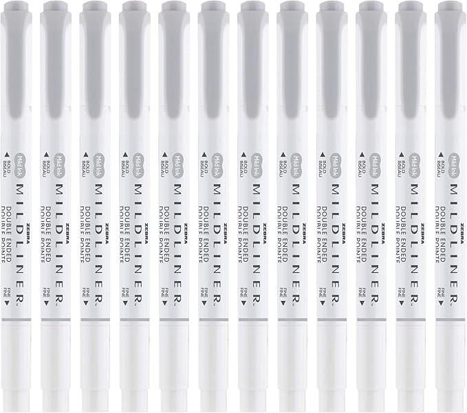 Zebra Pen Mildliner Dual-Tip Highlighters, Broad and Fine Tips, Ideal for Bible Highlighting, No Bleed, School Supplies, Teacher Supplies, and Office Supplies, Mild Gray Ink, 12-Pack (78110upc)