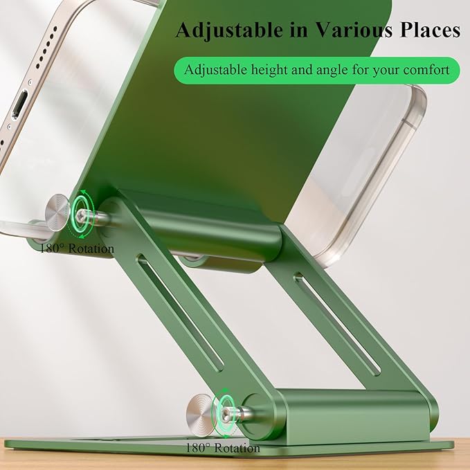 Minthouz Tablet Stand, Multi-Angle Adjustable Tablet Holder, Aluminum iPad Stand Compatible with iPhone 17 16 15 14 13 Pro Max Mini, 12 11 XR X8 Plus SE, Smartphone (Green)