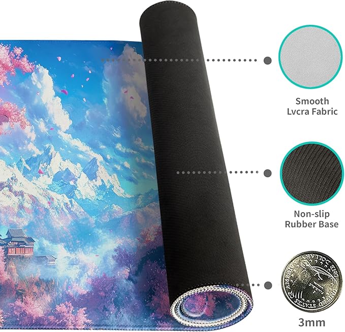 Desk Mat Mouse Pad Gaming Desk Pad XL Large Mouse Mat Office Decor Accessories (Cherry Blossom Ancient Buildings)