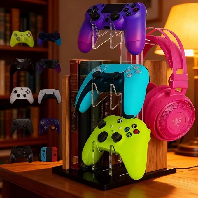 Controller Stand 3 Tiers, Universal Controller Holder Headphone Stand, Headset Holder, Acrylic Controller Display Stand Compatible with Xbox, PS5, PS4, Nintendo Switch - Ideal Desk Mount for Gamers