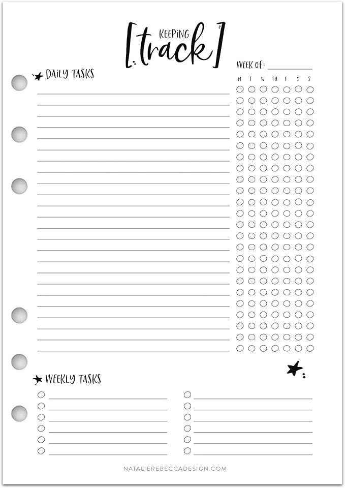 A5 Keeping Track Pages for Color Crush, Filofax, Habit Tracker, 6 Month Supply, Whimsy (Planner Not Included)