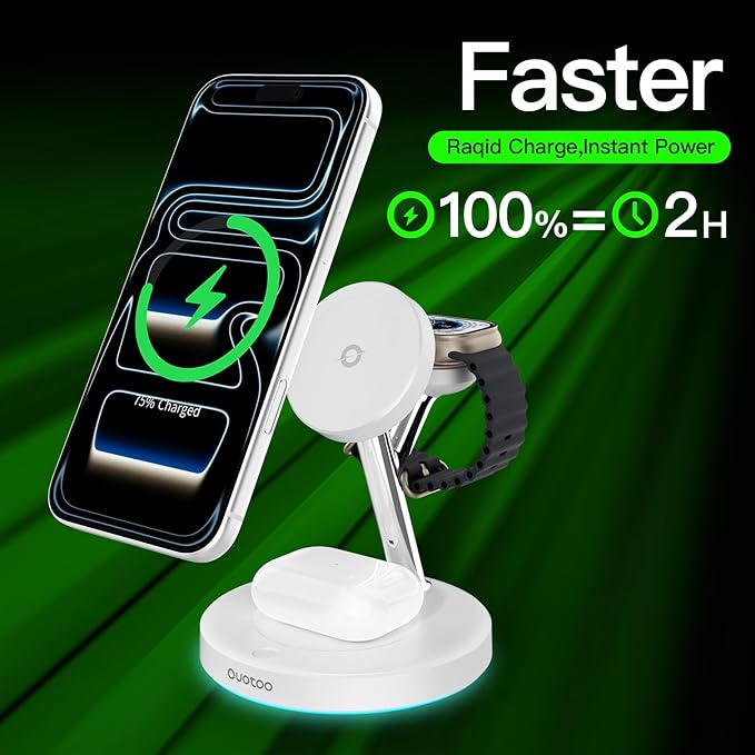2024 Version 3 in 1 30W Supper Fast Wireless Charging Station for iPhone Apple Watch AirPods, Magnetic Charger Stand Dock Multiple Devices for 15/14/13/12/13, iWatch, AirPods 3 2 Pro(White)