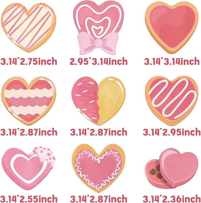 9 Packs Valentine's Day Sticky Notes Sweet Heart Dessert Chocolate Cookie Self-Adhesive Writing Notepads Memo Pads Office School Stationery Supplies Party Favors Classroom Exchange Gifts, 270 Sheets