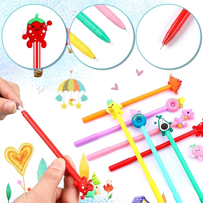 SANNIX 50 Pieces Cartoon Cute Pens Gel Black Ink Pens Bulk Assorted Novelty Kawaii Writing Pen for Kids Students Gift School Office Home Supplies Present