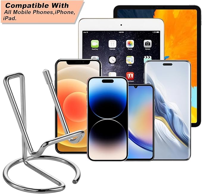 Cell Phone Stand for Desk, Cute Metal Silver Cell Phone Stand Holder Desk Accessories, Compatible with All Mobile Phones, iPhone, iPad