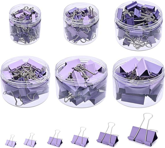 Temiary 208 Pcs Metal Binder Clips, Assorted Sizes Extra Large, Large, Medium, Small, Mini, Micro Binder Paperwork Clip, Morandi Colored Paper Clamps Bulk for Office, Home, School (Purple)