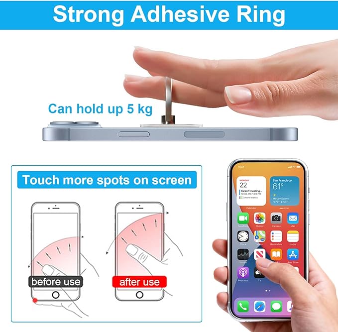 Transparent Phone Ring Holder Stand 2 Pcs, 360° Rotation Cell Phone Ring Holder Mobile Finger Kickstand Hand Phone Grip for iPhone, Clear Phone Ring for Phone Case (Round)