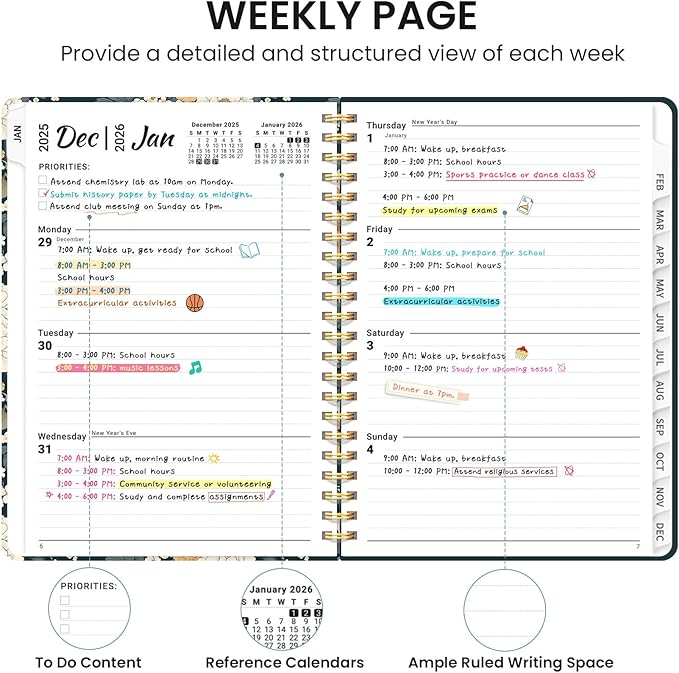 2026 Planner, Weekly and Monthly Calendar Planner for Women, Jan 2026 - Dec 2026, Hardcover Planning Agenda book with Tabs, Spiral Bound, Inner Pocket, Perfect for School Office Supplies, 6.3" x 8.5" - Classic Floral