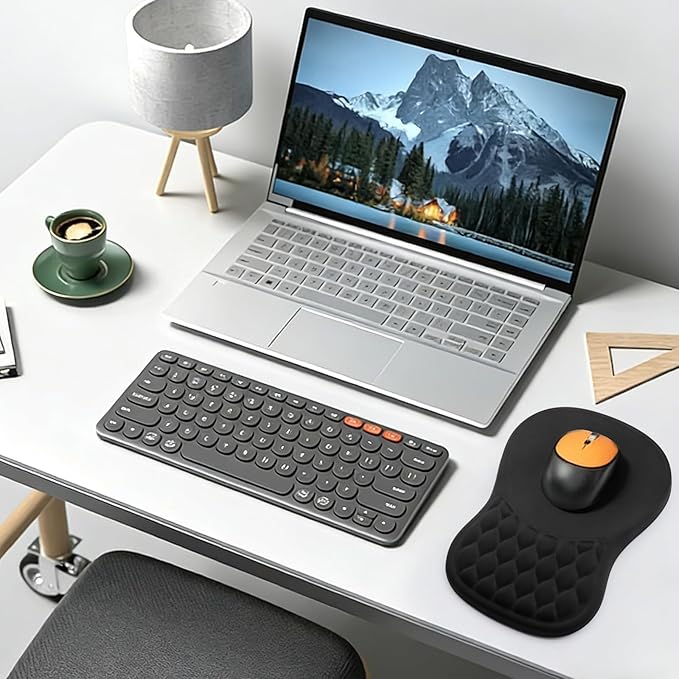 Ergonomic Mouse Pad with Wrist Support, Memory Foam Mousepad with Massage Design, Wrist Rest Mouse Pads for Carpal Tunnel Pain Relief, Non-Slip PU Base for Office Desk/Gaming (Black)