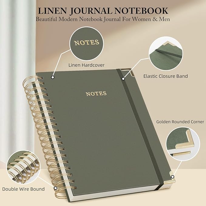 Spiral Notebook Journal, 328 Pages Linen Hardcover College Ruled Notebook, Lined Thick Journals for Women Men, A4 Thick Spiral Journal for Writing, 100GSM Paper, Cute Notebooks for Work School