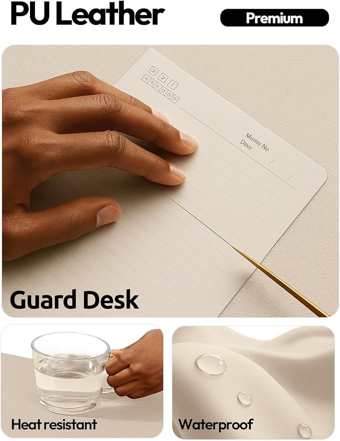 YSAGi Leather Desk Pad Protector, Large Mouse Pad, Non-Slip PU Leather Desk Blotter, Waterproof Writing Pad for Office and Home (31.5" x 15.8", Eggshell)