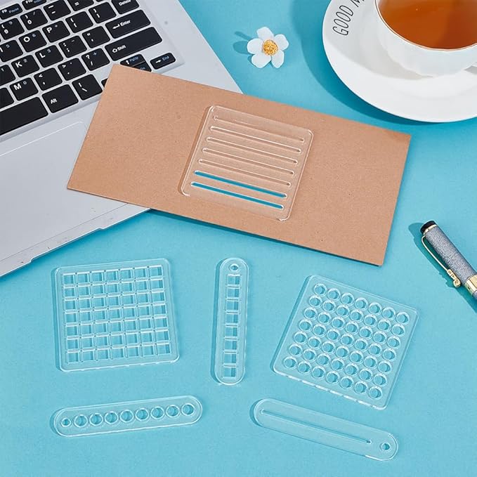 BENECREAT 6 Styles Bullet Journaling Stencils, Reusable Acrylic Template, Mini Calendar Square, Stencil Set for Dotted Journals, Planner Accessories, Scrapbooking, Habit Tracker