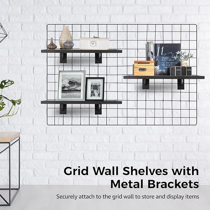 OMISTAR 6 PCS Gridwall Shelves with Metal Brackets, 15.7 x 6 Inches Wooden Grid Wall Board with Metal Brackets, Grid Wall Organizer, Heavy Duty Gridwall Accessories for Living Room Garage Tool Room