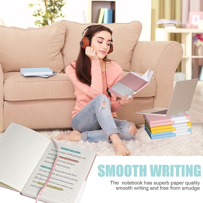 Lined Journal Notebook, 10Pack Hardcover Notebook for Men & Women – Journals for Writing, Work, School, Home & Daily Notes, 160 Pages – Medium A5, 5.7"x8", 100 gsm Thick Paper (Pink)