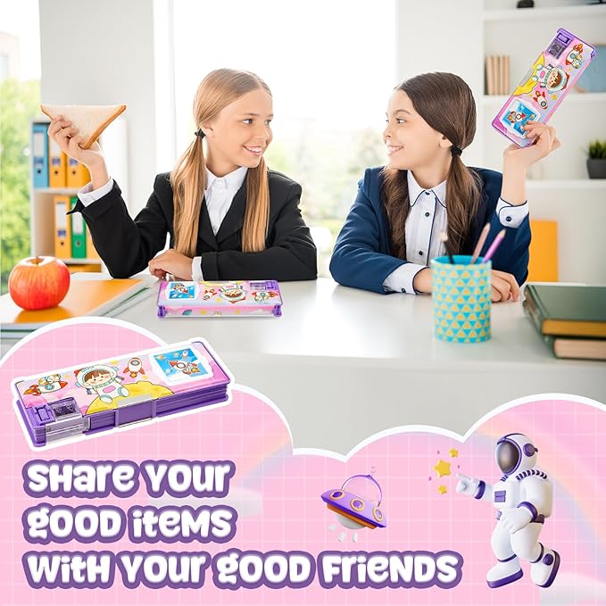 Henoyso Multifunctional Pencil Box for Girls Space Pencil Case with Calculator and Sharpener Cool Cute Pencilcase School Supplies Essentials Christmas Birthday Gift Present for Kids Teens