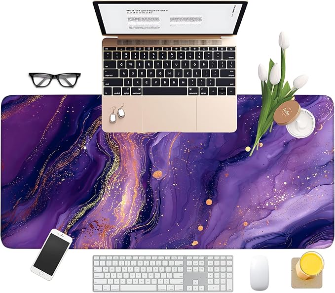 Purple Extended Gaming Mouse Pad 35.4x15.7Inch Large Desk Mat Anti-Slip Rubber Base & Durable Stitched Edges for Gamers Smooth Mouse Writing Surface for Desk Office/Home