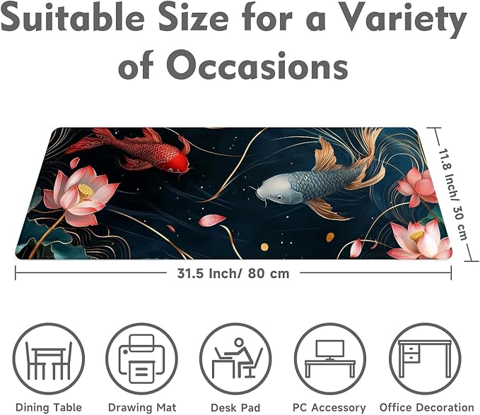 Gaming Mouse Pad Desk Pad XL Large Mouse Mat Keyboard Mat Office Desk Decor AccessoriesKeyboard Mat Office Desk Decor Accessories (Koi)