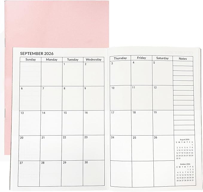 A5 Calendar Planner Jan 2026 - Dec 2027, Travelers Notebook Inserts for 2 Years, Monthly Calendar & Important Dates & Line & Dotted, 100gsm Paper, 8.3 x 5.5 in, 1pcs (Pink)